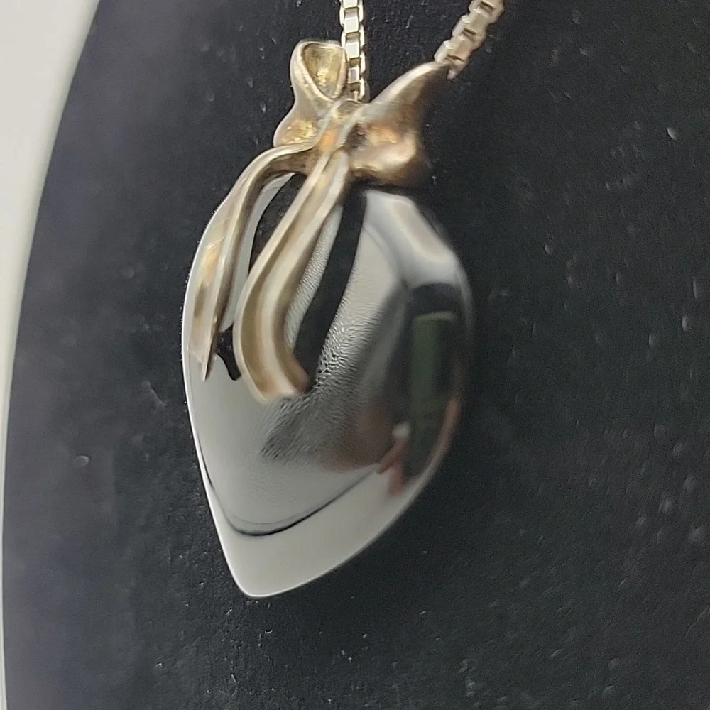 .925 Sterling Silver Black Obsidian Puffed Heart Pendant
